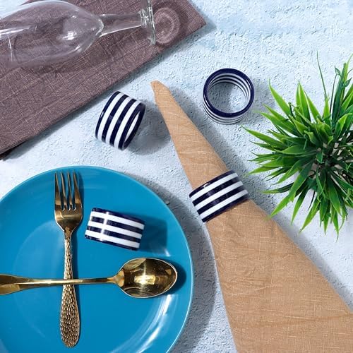 CLEENTABLE Navy Blue Epoxy Resin Napkin Rings Set of 12