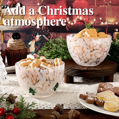 FoldTier 2 Pcs Christmas Icon Candy Bowls Dish, 14oz Candy Cane Christmas Tree Serving Bowls Double Old Fashioned Glass Xmas Gifts for Snacks Dessert Cookie Holiday Party Favors Table Decoration