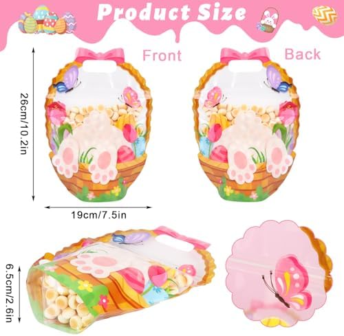 CCINEE 60 Packs Easter Treat Bags Bulk, Easter Gifts Bags with Handle Sealing Bunny Goodie Cellophane Ziplock Bag Bulk for Classroom School Party Favors Gift Exchange