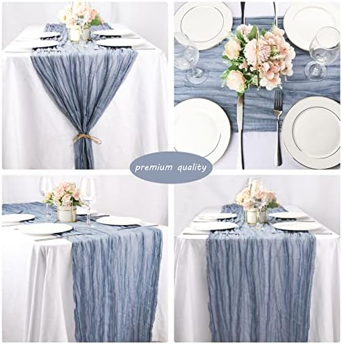 35x72 Inch Dusty Blue Cheesecloth Table Runner Boho Wedding Party Decor
