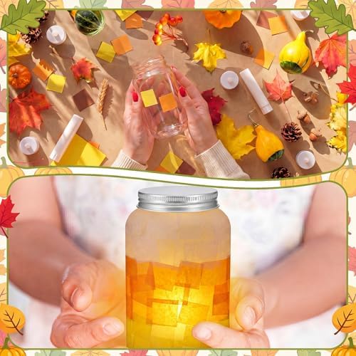 Qinyoung 12 Pcs Fall Crafts Candy Corn Mason Jar Crafts with LED Light