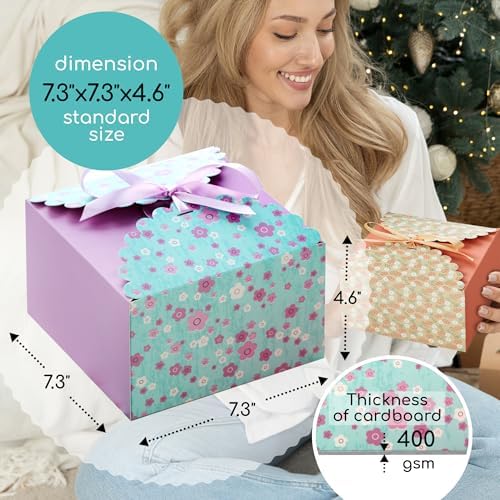 Large Floral Gift Boxes with Lids & Ribbons (20 Set) Decorative Treat Boxes