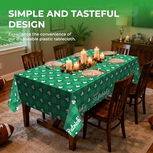 6 Pack Clover Checkered Disposable Plastic Tablecloth 54" x 108" Green Shamrock Party Table Cloths Disposable for 6 to 8 Foot Tables St Patricks Day Party Indoor or Outdoor (Clover Checkered)