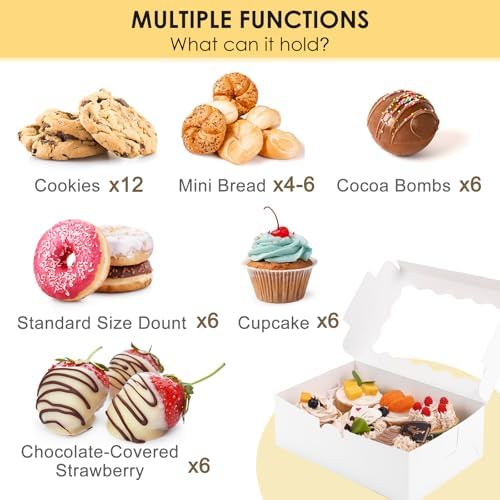 Moretoes 12pcs Cookie Boxes with Window, 9x6x3 In White Bakery Boxes