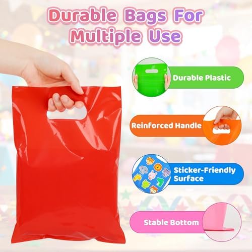 VieFantaisie 50 PCS Party Favor Bags, 8" x 11" Goodie Bag for Candy Treat Crafts, Plastic Gift Bags Bulk with Handle for Birthday Party, School Events, Thanksgiving, Christmas, Halloween, 10 Colors