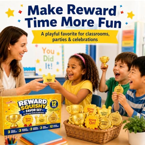 12 Pack Squishy Toys Bulk, Slow Rising Trophy Medal Crown Ribbon Squeeze Toys,Prize Box Toys, Classroom Prizes, Teacher Rewards, Party Favors, Goodie Bag Stuffers