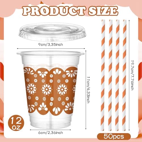 Jingmore 50 Pcs Mexican Cielito Lindo Plastic Cups Ghost Brown and White