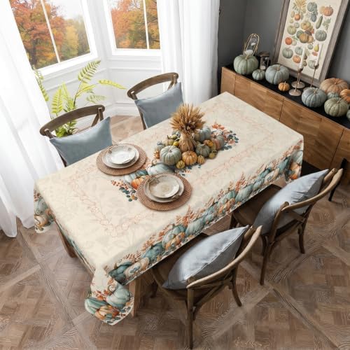 Fall Tablecloth Rectangle 60 x 84 Inch, Stain Resistant Washable Fabric Autumn Pumpkin Tablecloths Rectangular Fall Table Cloth Rectangle Table Cover for Kitchen Dining Party