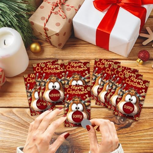 40 Pcs Christmas Scratch Off Cards with Stickers, Rudolph The Red Nose Reindeer Merry Christmas Games for Family Party, Xmas Holiday Party Raffle Ticket Supplies -A02