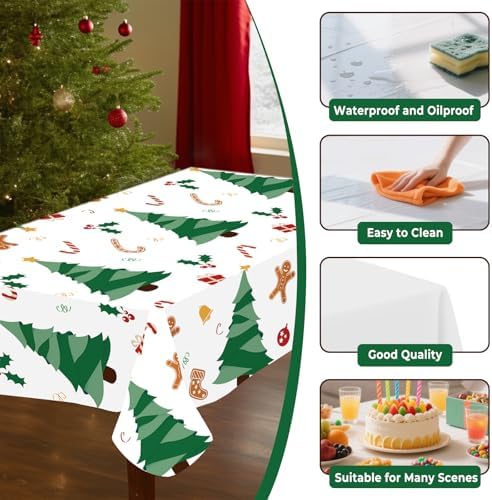 8 Pack Christmas Tree Plastic Tablecloth 54" x 108" Disposable Christmas Table Cloths for 6 to 8 Foot Tables Rectangle Table Cover for Parties (Christmas Tree, Rectangle)