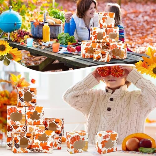 24 Pcs Fall Treat Box with Window Cookie Bakery Candy Gift Box, Autumn