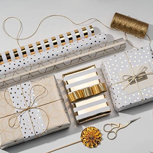 MAYPLUSS Birthday Wrapping Paper, 17 in x 120in Per roll, Gold Gift Wrap