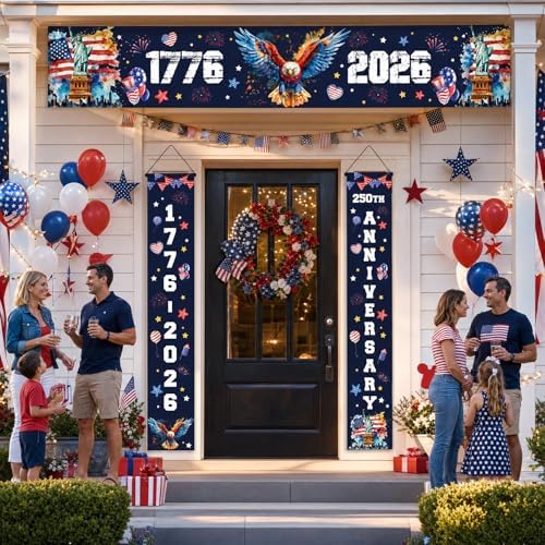 250th Anniversary America Banner, 1776-2026 USA 250 Years Patriotic Eagle Patio Banner, Memorial Day 4th of July Door Cover for Home Outdoor Indoor Decor Supplies