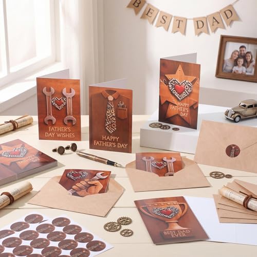 Eaasty 50 Sets Fathers Day Cards with Envelopes Stickers,Happy Father's Day