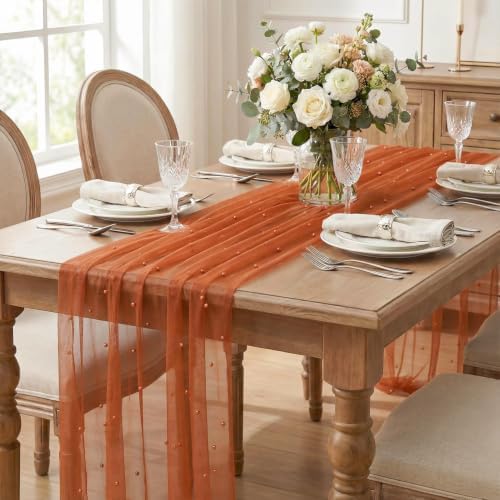 Artoid Mode Pearl Terrcotta Gauze Table Runner 10FT Home Decor