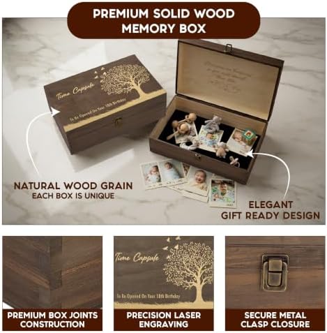 Time Capsule Engraved Wooden Keepsake Box, Memory Box to Be Opened on 18th Birthday with Inside Engraving, Baby Milestone Storage Gift for Photos, Cards & Precious Keepsakes X-Large 14.15 x 9.5 x 4.5"