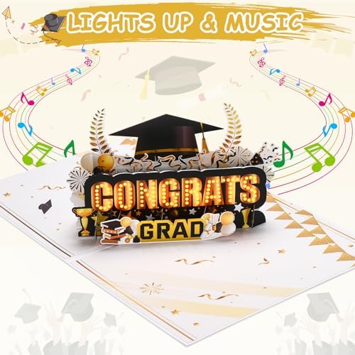 VIVIKEN Graduation Cards, Musical Pop Up Congrats Grad 2026 Card with Light
