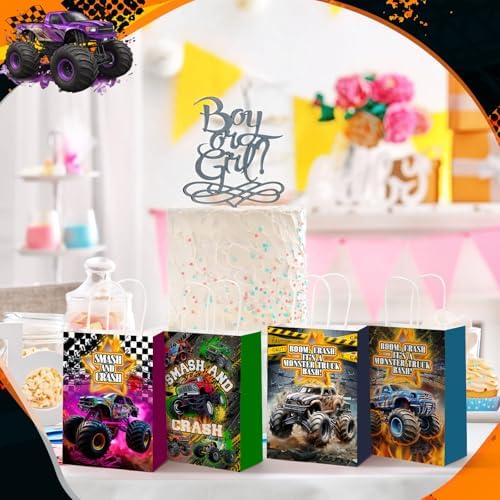 Kolldenn 48 Pcs Monster Truck Goodie Bags with Handles Truck Party Bags