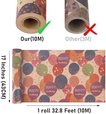 NESCCI Birthday Wrapping Paper,Gift Wrapping Paper Roll-17 inch X 32.8 Feet