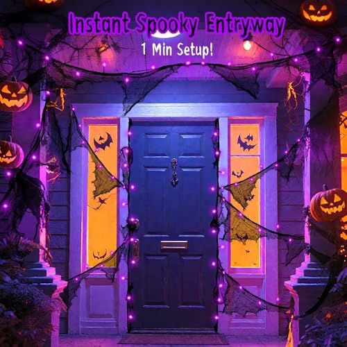 cshare Halloween Lights Battery Operated or USB, Creepy Cloth String Lights with Timer Waterproof 9.8ft 30LED Purple String Lights Halloween Decortions for Fireplace Window Door Mirror