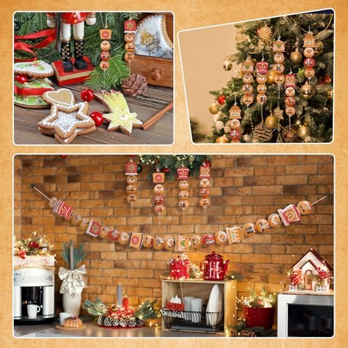 Cinnvoice 240 Pcs Holiday Wood Beads with Twine, Retro