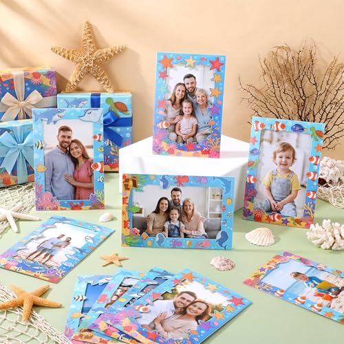AmazingSpark 50 Pack Ocean Theme Paper Picture Frames with Stand