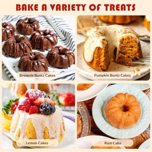 HKNMTT 2Pcs Mini Buntz Cake Pan 6-Cavity Non Stick Baking Molds 3 Shaped