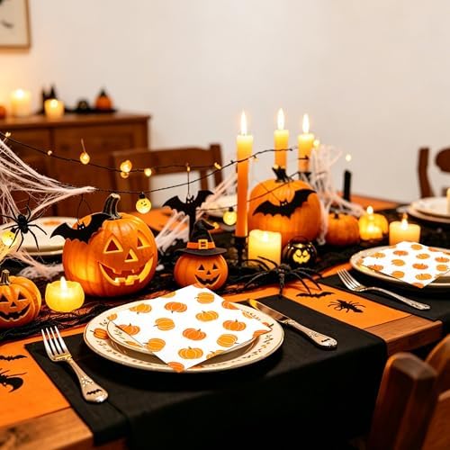 100Pcs Fall Pumpkins Paper Napkins 6.5in Orange Disposable Party Hand Towel