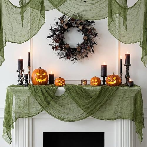 200" x 85" Halloween Dark Green Creepy Cloth, Scary Spooky Fabric Gauze