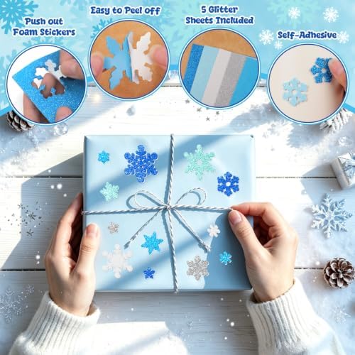 360Pcs Foam Stickers Glitter 3D Snowflakes Foam Shape Sticker,Snowflakes