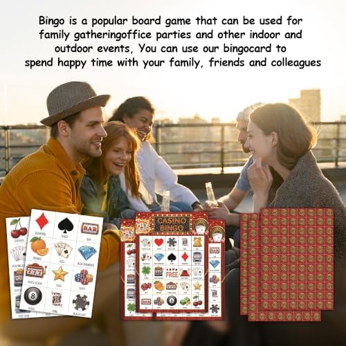 Casino Party Bingo Game Cards, Las Vega Bingo Set for Adults Large Group, Casino Themed Fun Games, Las Vega Party Activities, Icebreaker Games for Family Friends, 07