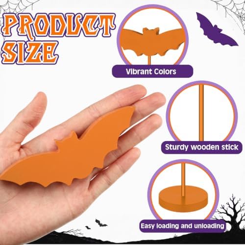 Geetery 6 Pieces Halloween Table Decorations Wood Bat Decor, Purple Orange