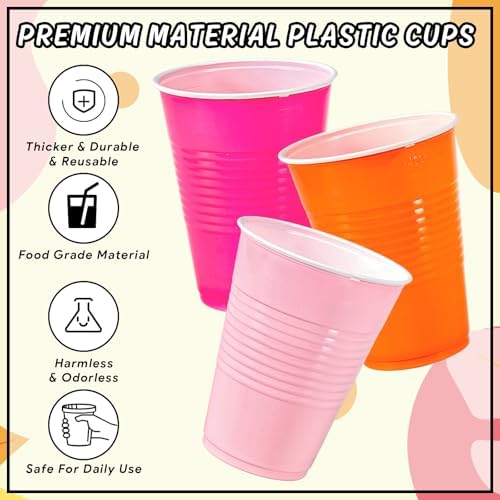 JarThenaAMCS 150Pcs Pink and Orange Plastic Cups 16Oz Bulk Hot & Light Pink Orange Disposable Party Cups for Summer Tequila Sunrise Sunset Birthday Graduation Theme Party Supplies Decorations