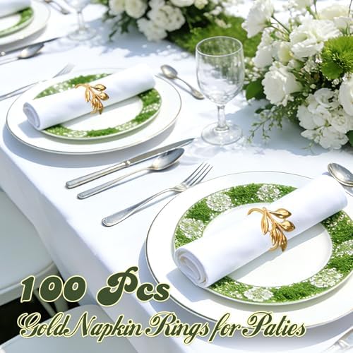 Leaf Napkin Rings Set of 100 Metal Napkin Rings Bulk Table Napkin Ring Suitable for Valentine Thanksgiving Banquets Table Parties and Everyday