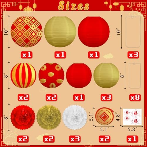 Renbuzhu 20Pcs Chinese Lunar New Year Decorations 2027 Paper Lanterns Set