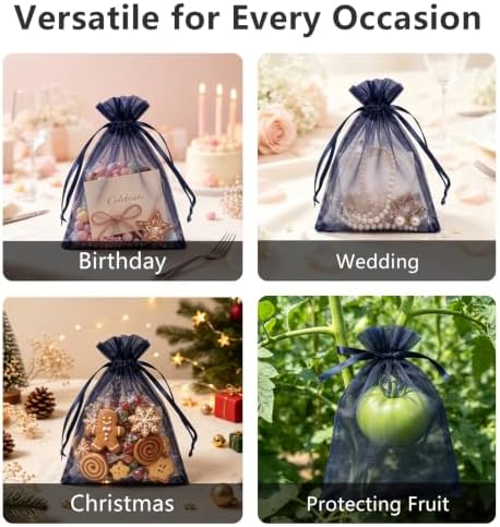 Wudygirl 50 Pcs Organza Bags, 5x7 IN Drawstring Gift Bags-Navy Blue