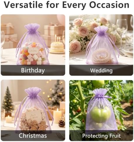 Wudygirl 50 Pcs Organza Bags, 5x7 IN Drawstring Gift Bags-Lilac