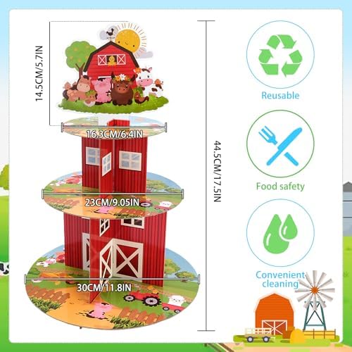Farm Decor Cupcake Stand - 3 Tier Cupcake Tower Farm Animal Decorations Dessert Holder for Table Display Farmhouse Party Decor