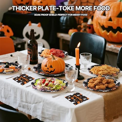 Dereinwo 50 Pcs Halloween Paper Plates and Napkins Set
