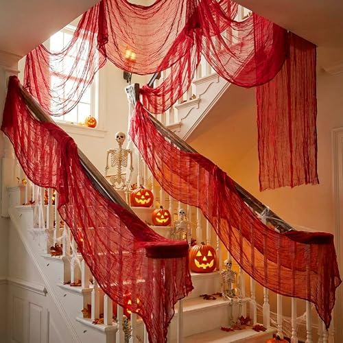 400"x 85" Halloween Red Creepy Cloth, Extra Large Scary Creepy Gauze Cloth