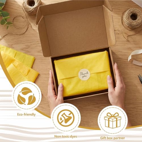 Bobobag 100 Sheets Yellow Tissue Paper 20"X14" Tissue Paper for Gift Bags, Gift Wrapping Tissue, Christmas Tissue Paper Anniversary Holiday Decoration Arts Craft