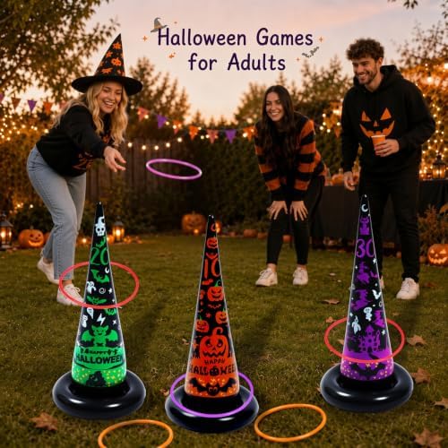 Voiiake 3 Pack Witch Hat Halloween Inflatables Ring Toss Game - Fun Halloween Games,Toys & Party Supplies, Games & Toys for Kids Adults