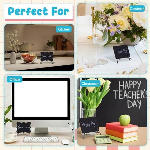 16 Set Mini Chalkboard Signs with Iron Stand Food Labels, Black