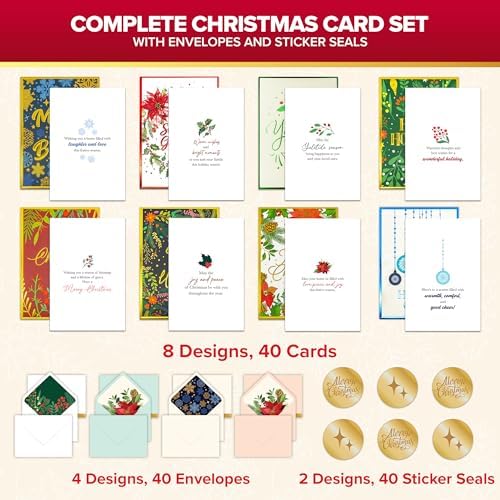 Decorably 40 Pack Foil Embossed 5x7in Assorted Christmas Cards
