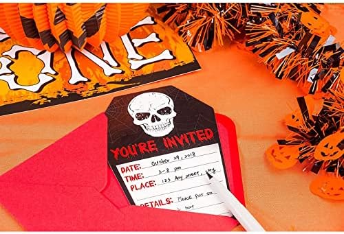 Juvale Halloween Invite Cards - 60 Pack 4.6 x 7 In Coffin Shape Black Retro - Fill-In Skull Design & Envelopes With RSVP - Party Invites & Horror Halloween Invitations