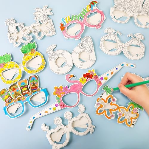 32Pcs Summer Craft Coloring Glasses Bulk Hawaiian Luau Art Craft for Kids