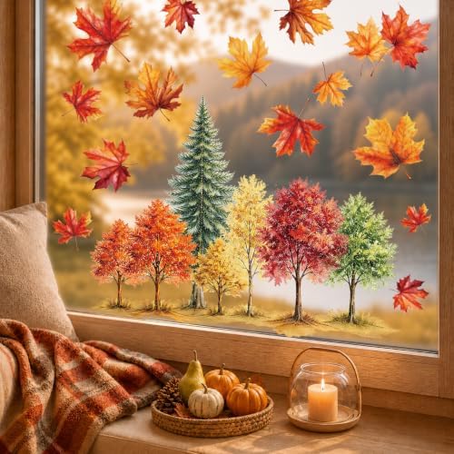 Fall Window Clings Decor Autumn Leaf Thanksgiving Decorations Stickers