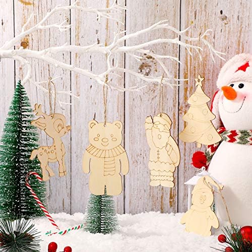 WILLBOND 60 Pcs DIY Unfinished Wooden Christmas Ornaments