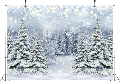 Winter Forest Photography Backdrop Glitter Snowy Pine Tree Scene Background