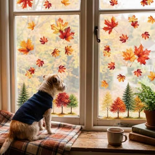 Fall Window Clings Decor Autumn Leaf Thanksgiving Decorations Stickers